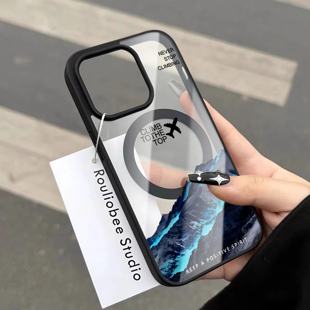 Mountain Aircraft Transparente Hülle für Magsafe iPhone 15 16 Pro Max 17 14 11 13 12 Pro Max Plus Hülle Magnetisches Kabelloses Laden Coque – Detail 6