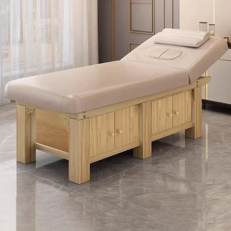 

'For Simple solid wood therapy with storage beauty massage bed with adjustable head for therapy shop
