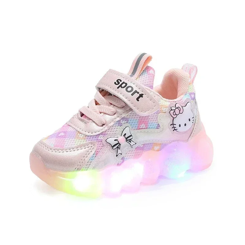 Cute Hello Kitty Casual Shoes for Baby Girl Children Led Light Sneakers Kids Shoes Toddler Walking Shoes Kids Antypoślizgowe buty