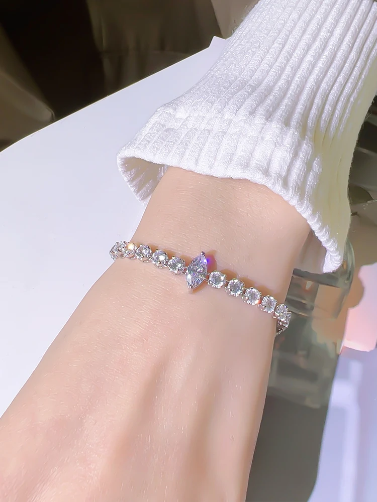 Fashionable Luxury 925 Sterling Silver Horse Eye Versatile Bracelet Set with High Carbon Diamond Elegant Wedding Jewelry