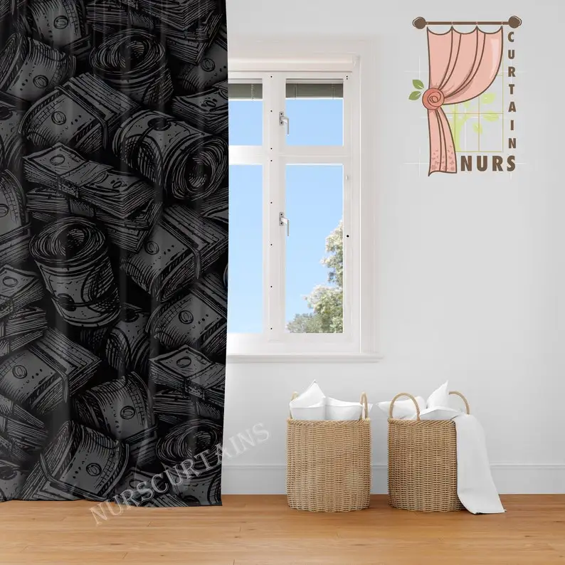 Dollar Bills Blackout Curtain: Retro Style Polyester Bedroom Decor