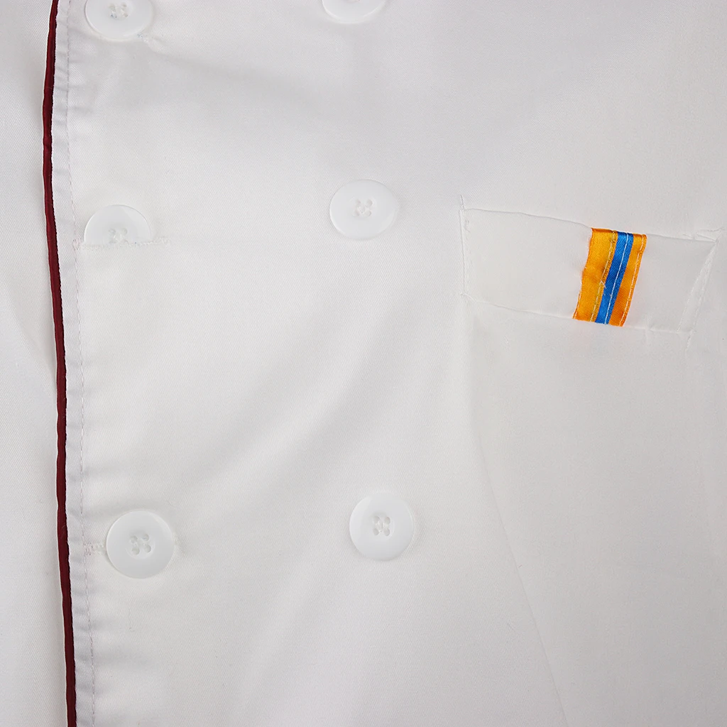 Męski Damski Uniform Kucharski Jednorzędowy Płaszcz Kucharza Krótki Rękaw L Czerwony