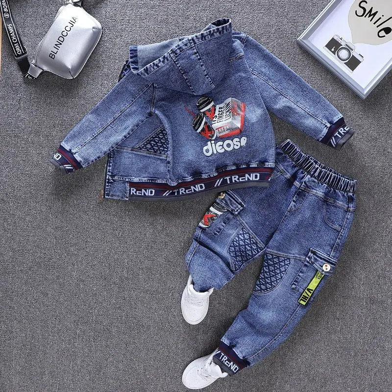 2-10Yrs Child Sets New Korean Version Clothes For Teens Kids Spring/Autumn Cowboy Boys Outfit Two-Piece Denim Coat Casual Jacket