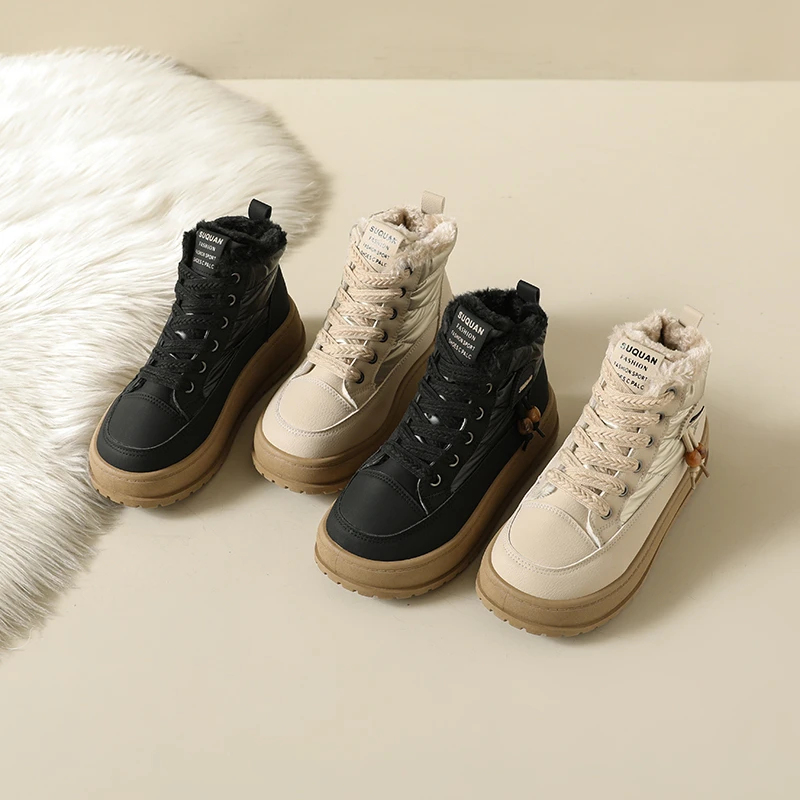 أحذية نسائية عصرية، نعال سميكة مخملية شتوية جديدة برباط، أحذية قطنية دافئة مرتفعة، أحذية قصيرة يومية متعددة الاستخدامات #4