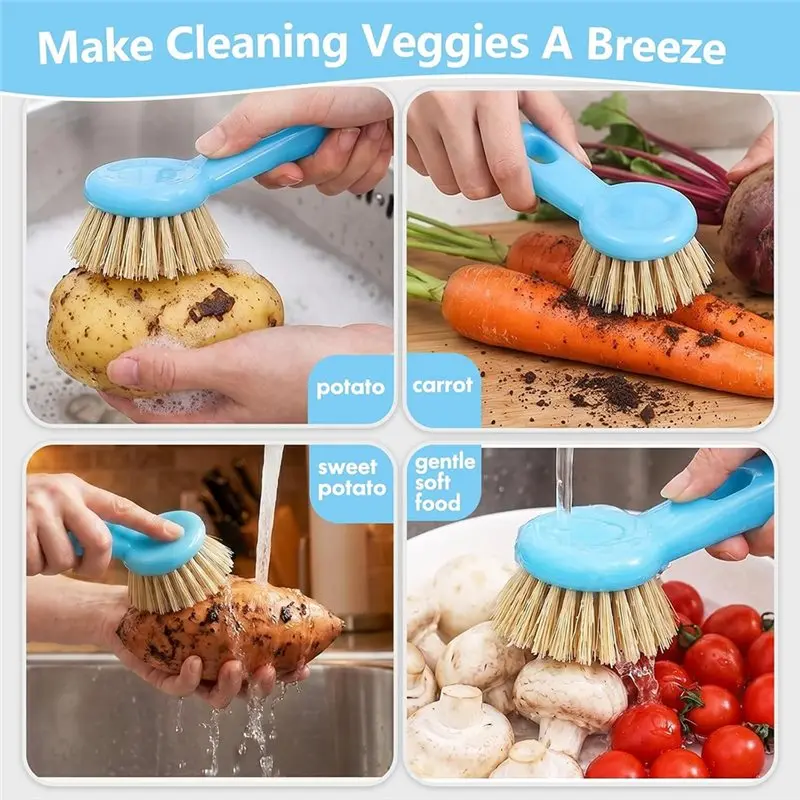 ABDJ-Kitchen Cleaning Tool 2Pcs Vegetable Scrubber Brush Standing Handle Nylon Bristle For Potatoes Carrots Fruits Veggies