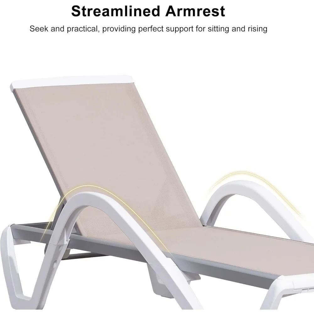 3-Piece Patio Chaise Lounge Set, Aluminum Plastic Stackable Chairs with Armrests & Side Table for Pool & Beach