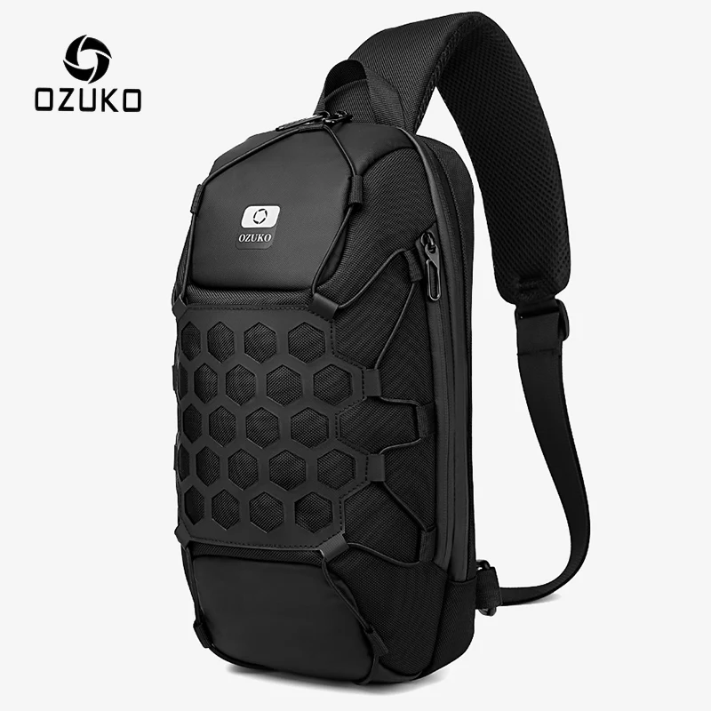 OZUKO-Outdoor Crossbody Peito Bag para Homens, USB Charge, Sling Masculino Pacote, Viagem Curta, Messenger Bags, Novo