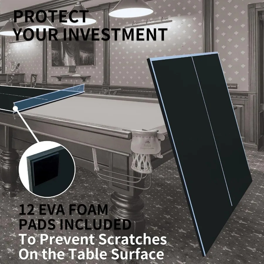 7/8/9ft Mid-Size Ping Pong Conversion Top with Net Set for Billiard and Pool Tables - Regulation Top Converts Billiards into Pi