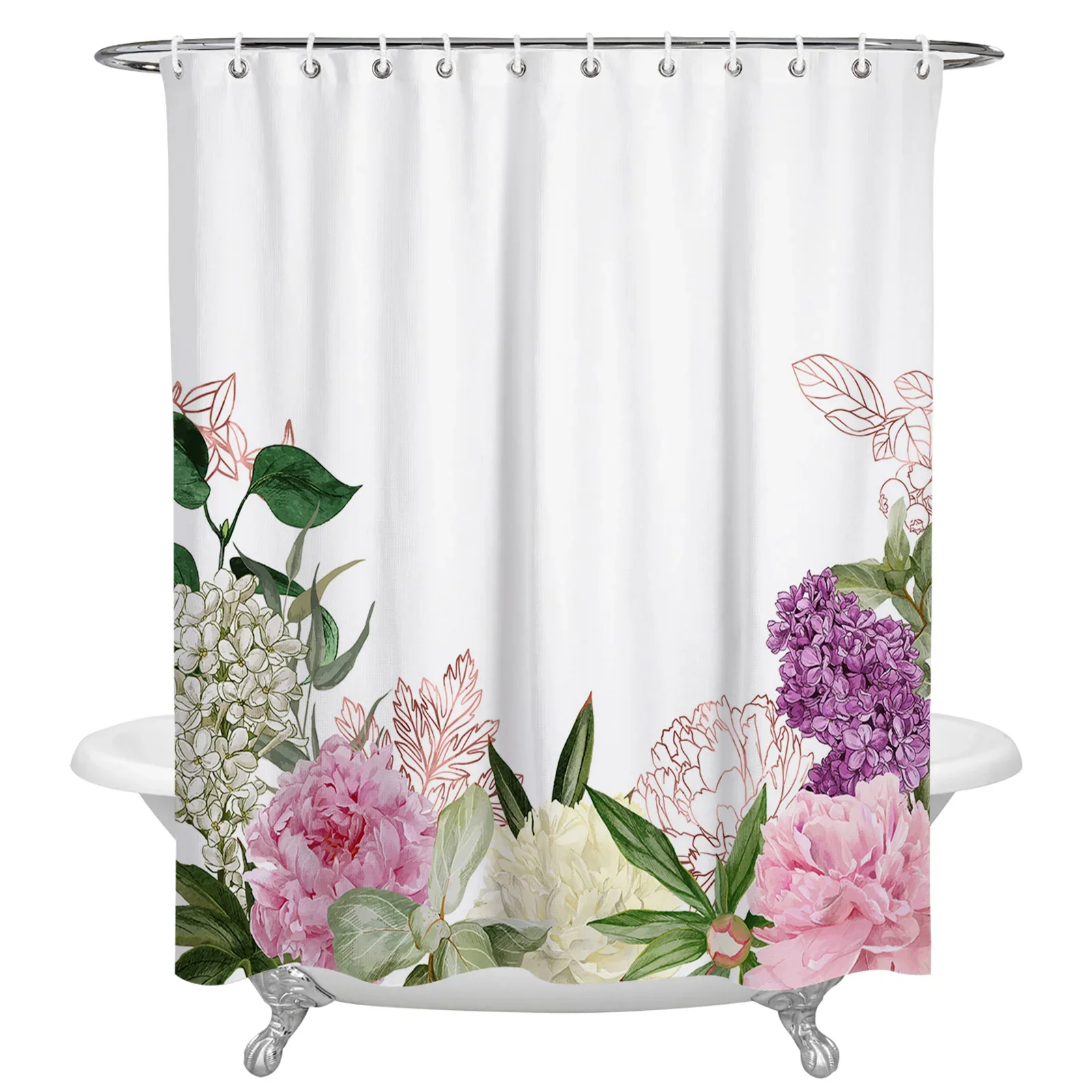 Peonies Roses Flower White Shower Curtains Waterproof Bath Curtains Home Decor Modern Luxury Bathroom Curtain