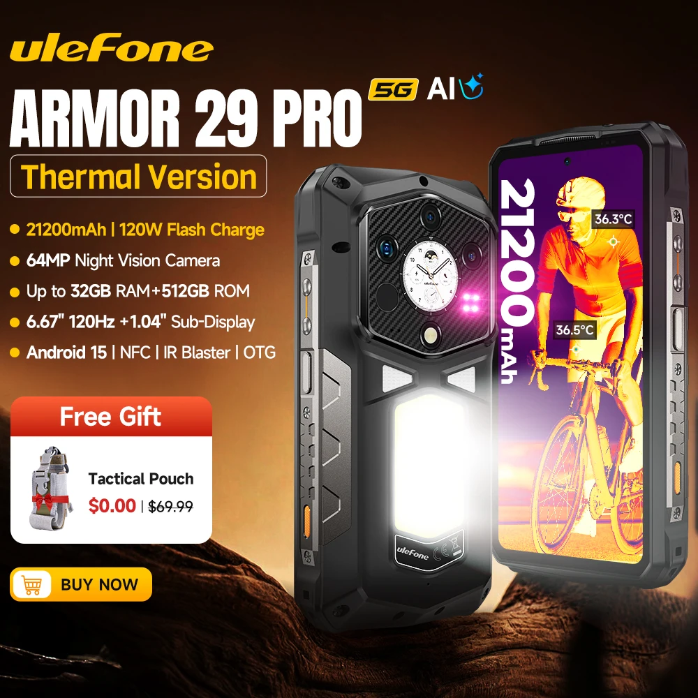 Ulefone Armor 29 Pro T 5G Rugged Smartphone Android 15 MTK Dimensity 7400 21200mAh 120W Flash Charging 6.67