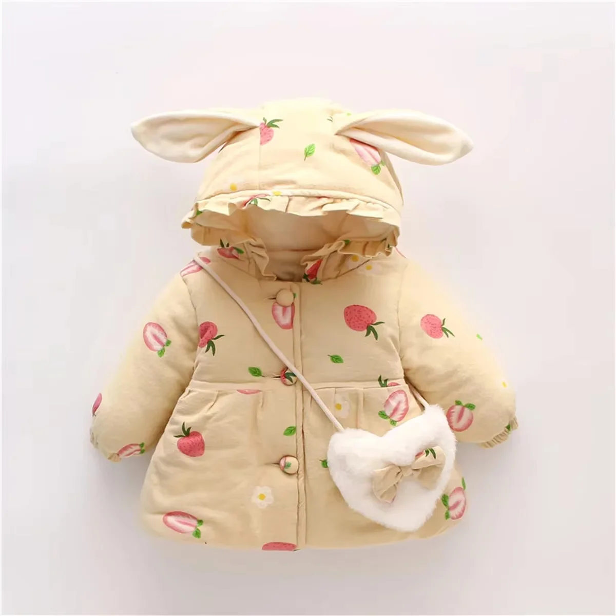 Baby Mädchen Jacke Winter Baumwolle Obst Mit Kapuze Ohren Langarm Baby Mädchen Tops Cartoon Nette Plüsch Mädchen Jacke Baby Kleidung