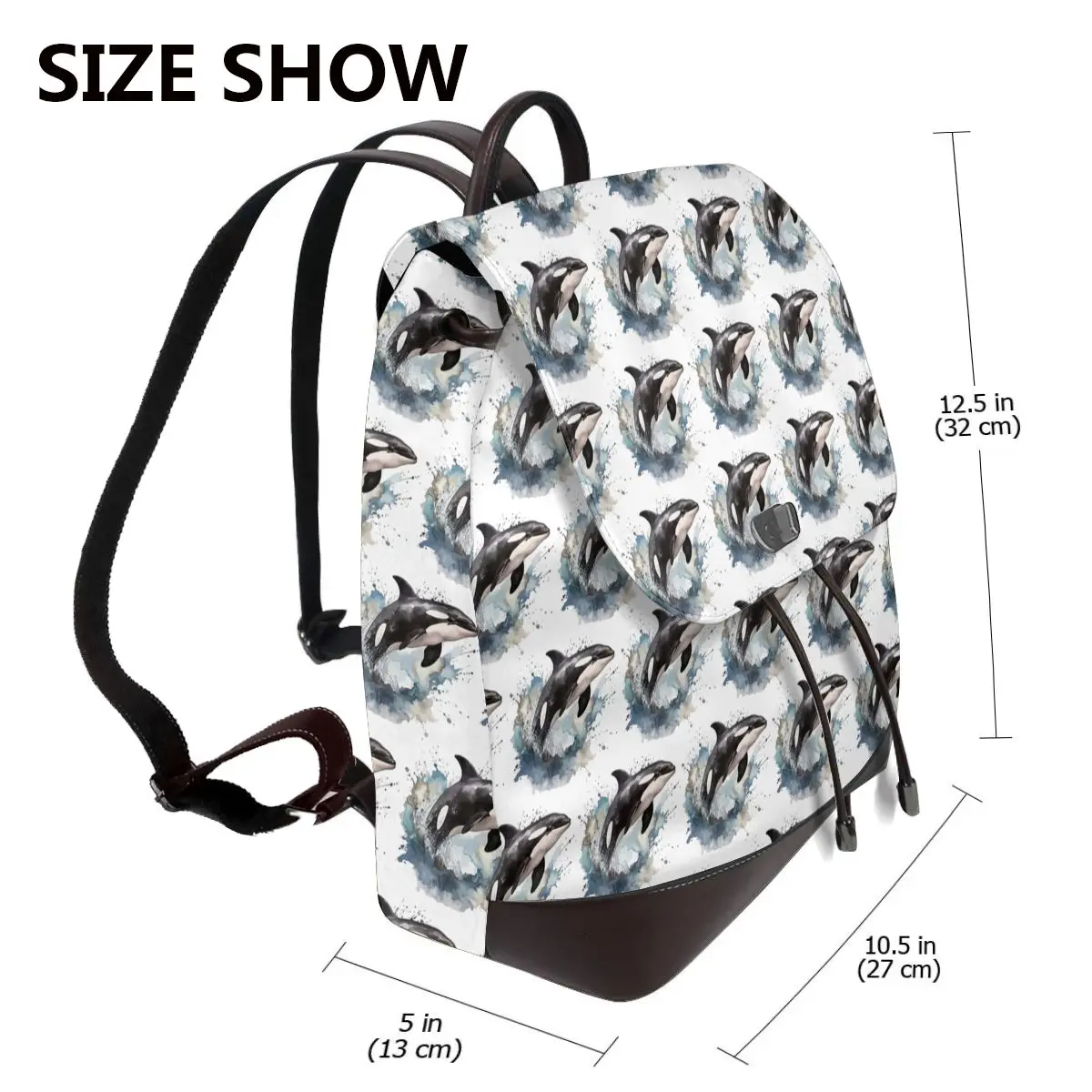 Orca Aquatic Sea Ocean Killer Whale Bookbag School Student Bags Hiking Travel Daypack for Women Fashion Derma Backpack