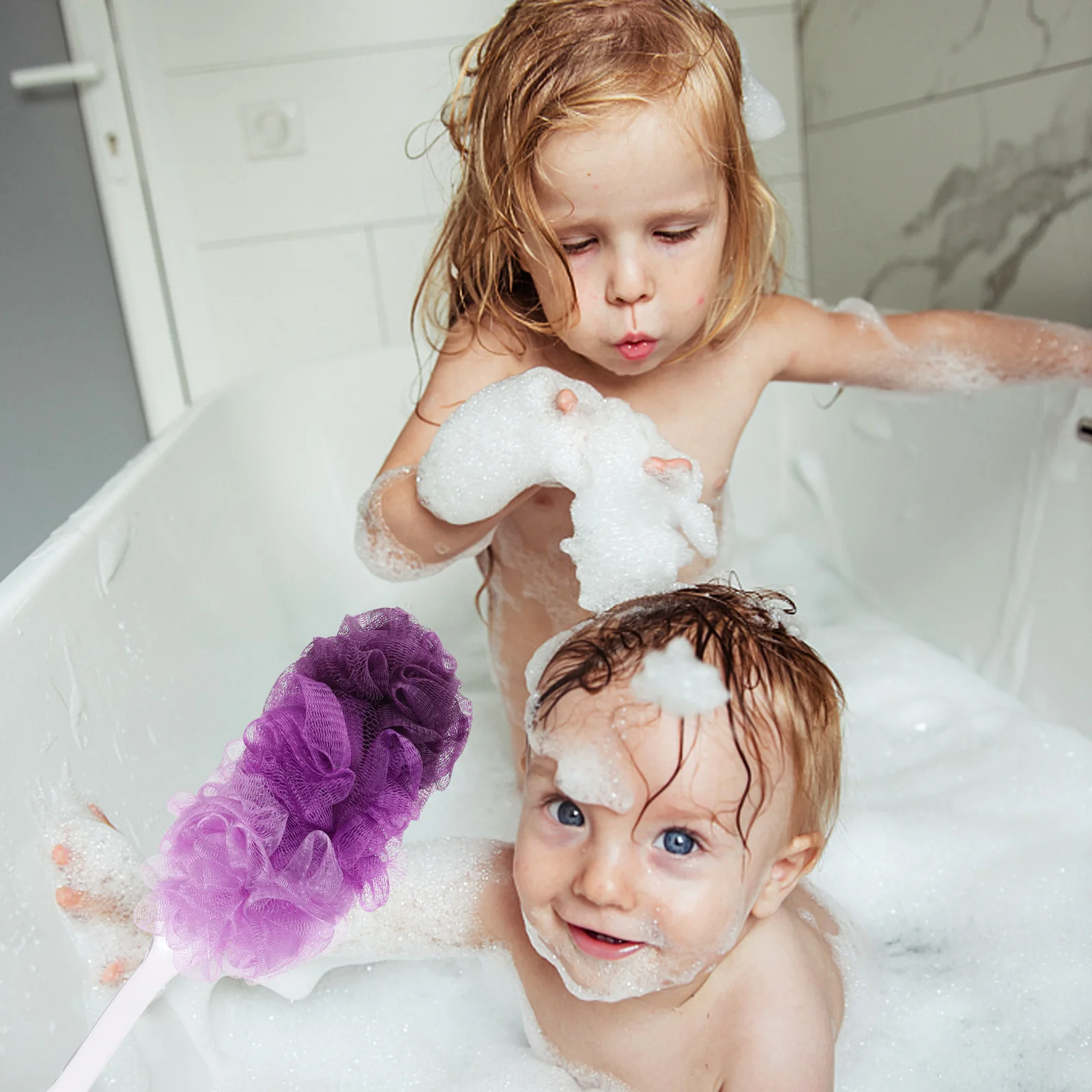 

2pcs Long Handle Shower Towel Body Cleaning Brush Bathing Supply Random Color Durable Exfoliating Scrubber For Back Massage Bath