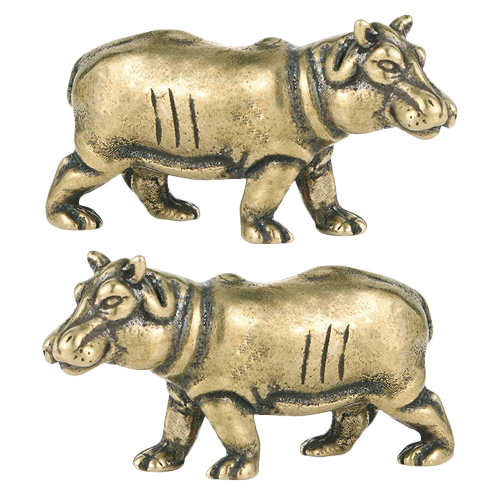 

2Pcs Brass Hippo Statue Vintage Feng Shui Animal Sculpture Prosperity Symbol Small Wildlife Animal Decor Home Office Desk