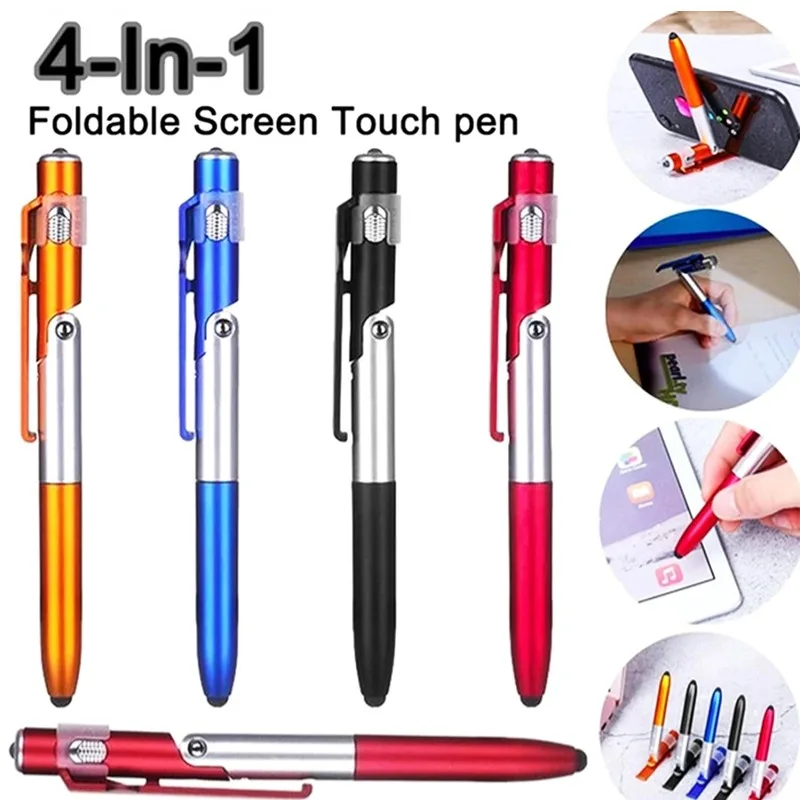 Multifunction Ballpoint Pen 4 In 1  with LED Light Fold Phone Holder Night Read Writing Pencil Office School Student Stationery