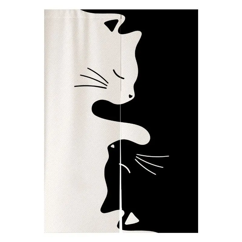 Minimally Silhouette Couple Cat Door Curtain Black and White Kiss Cat No Punching Entrance Bedroom Privacy Partition Curtain