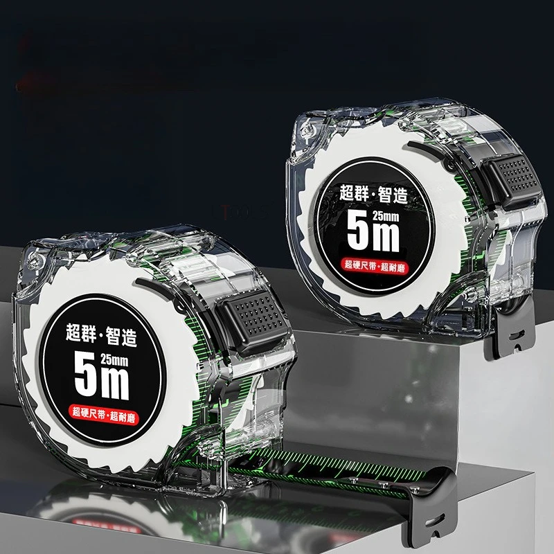Fluorescent steel tape measure convenient measuring tool 3/5/7.5/10M metric tape measure transparent shell high precision