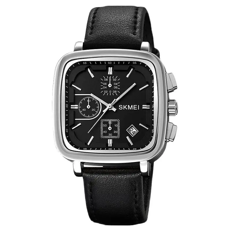 SkmeiGenuine Goods Square Men's Watch Quartz Watch Waterproof Leather Belt Fashion Men's Watch Large Dial Multi-Function Watch