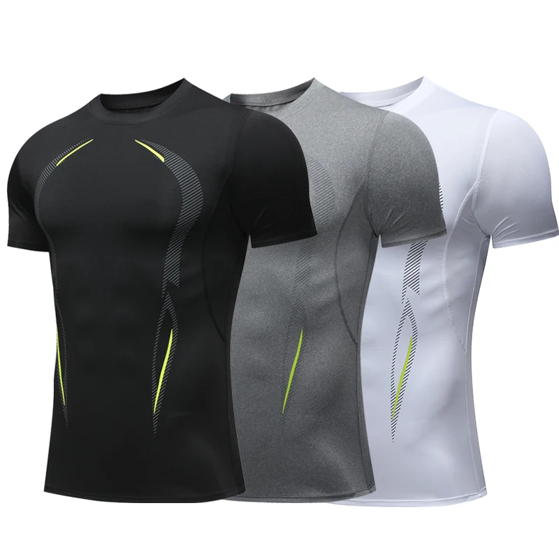 Compression Running Shirt Men Quick Dry Short Sleeve Sportswear For Male Gym Clothing Fitness Tee Training Workout Top Printing