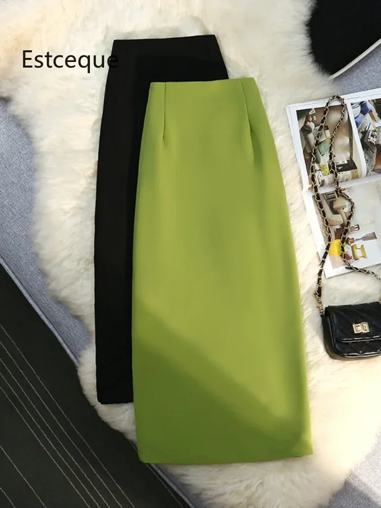 2025 elegante Vintage Schlitz Formale Frau Röcke Koreanische Mode Hohe Taille Dünne Lange Rock Frauen Frühling Sommer