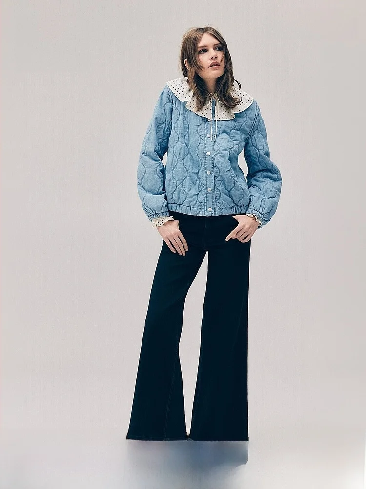 

H&M Summer New Women's Quilted Denim Jacket Cotton Lenzing Fiber Blend Spring Collection Stylish Ladies' Fashion