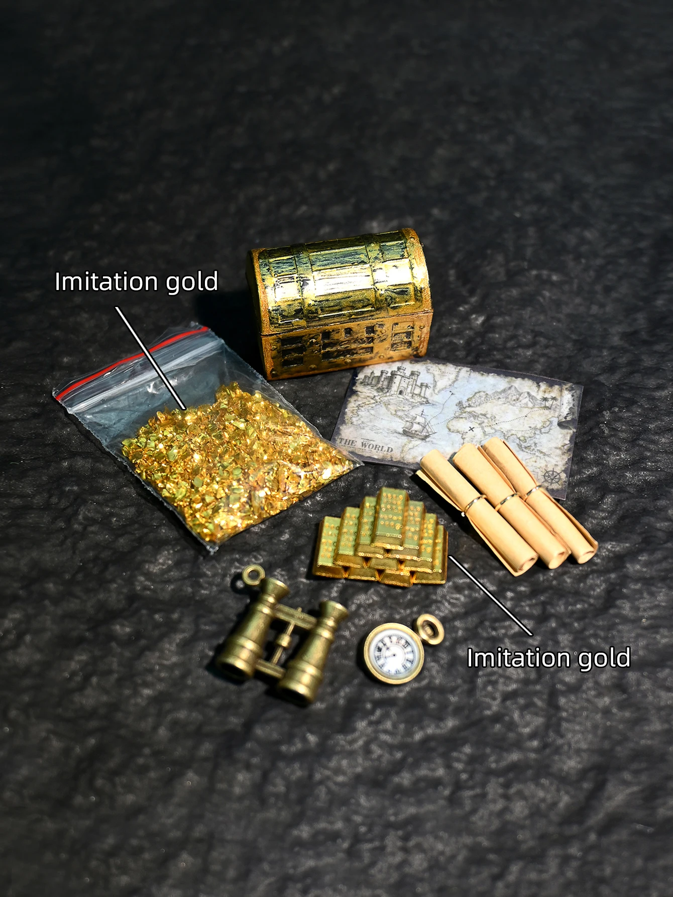 Ein Miniatur-Ornament im Piratenstil zum Schatzsuchen, imitiertes Gold, Weihnachtsgeschenk, 1/6, 1/12 Puppenhaus-Dekoration, Modellhaus-Zubehör, Fotografie-Requisiten, Mikro-Landschafts-Ornament, Miniatur-Dekoration, kleine Geschenke, Werbegeschenke, Heimdekoration – Detail 3