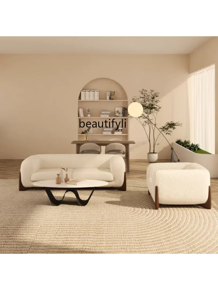 

Living Room Single-Seat Sofa Chair Coffee Table Combination Straight Fabric Simple Small Apartment Solid Wood Chair Minimalist