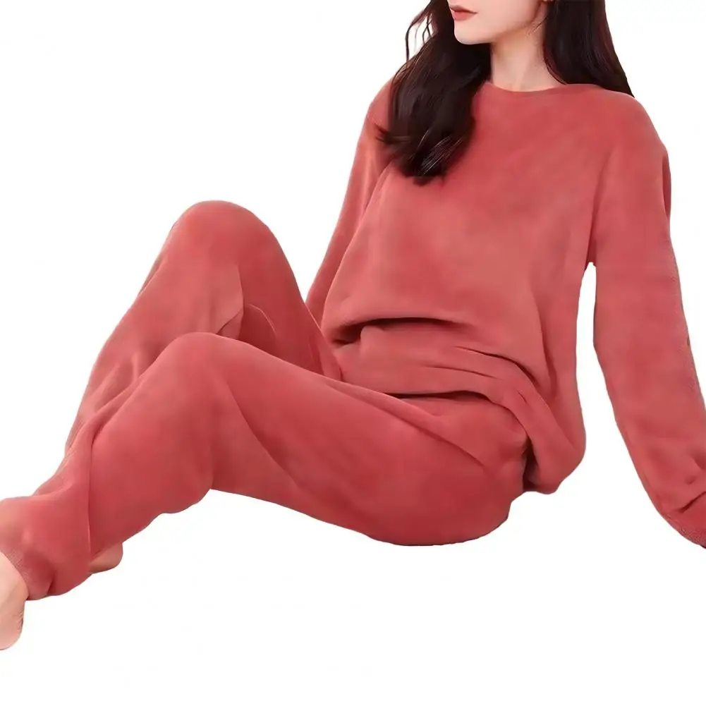 Pajamas Set Warm Flannel Pajamas Skin-touching Anti-freeze  Trendy Female Cute Pure Color Simple Pajamas Set Fleece Homewear