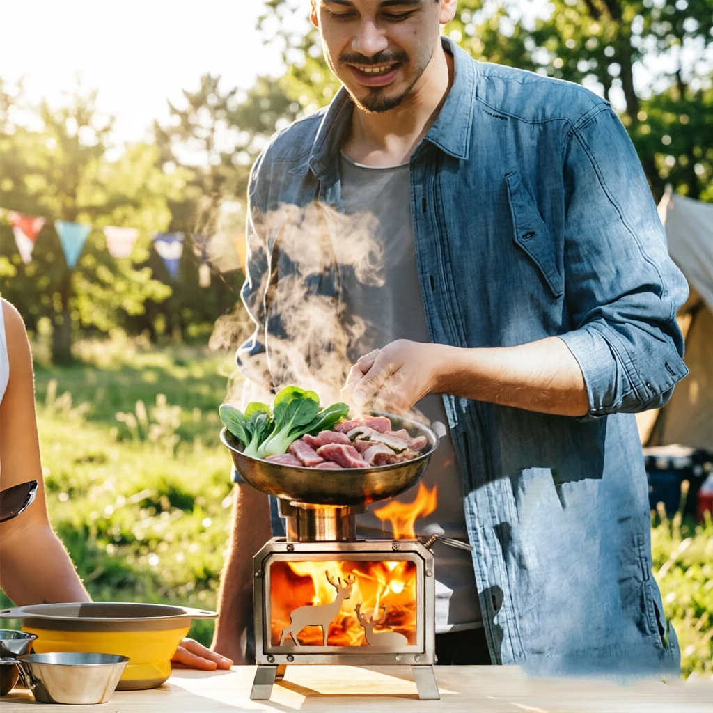 Cookmate Outdoor Stainless Steel Firewood Stove Camping Tent Heating Stove Portable Mini Firewood Stove with Glass Observation Window