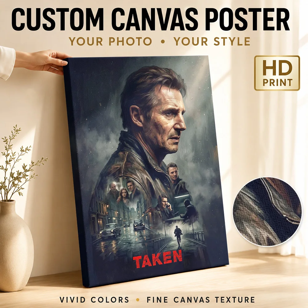 Taken Movie  Art Framed Canvas Print Poster Customized Photo Vintage Movie Canvas Wall Art for Living Room Decor Ready to Hang