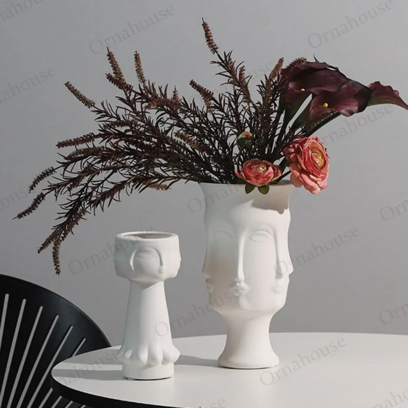Personalized Creativity Face White Ceramic Vase, Art Light Decoration, North American Luxury Vase