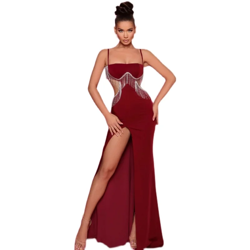 Sexy Evening Dr 2023 Women's Svel Strapl Bodycon Gown Long Skirt V-ne Mid-waist Pure Color Summer Polyester