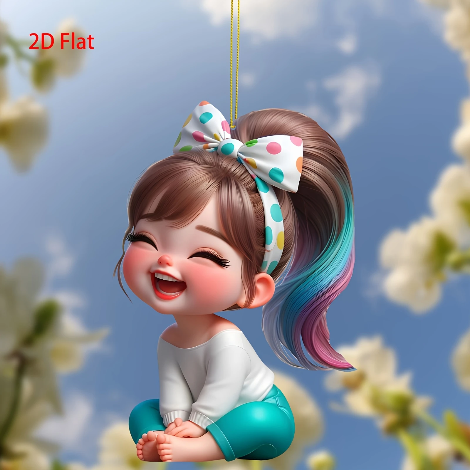 3 قطعة الاكريليك 2D شقة 8 سنتيمتر الرجال النساء الإبداعية الذهبي حبل حقيبة سلسلة مفاتيح قلادة ديكور المنزل سيارة مرآة الرؤية الخلفية قلادة هدية