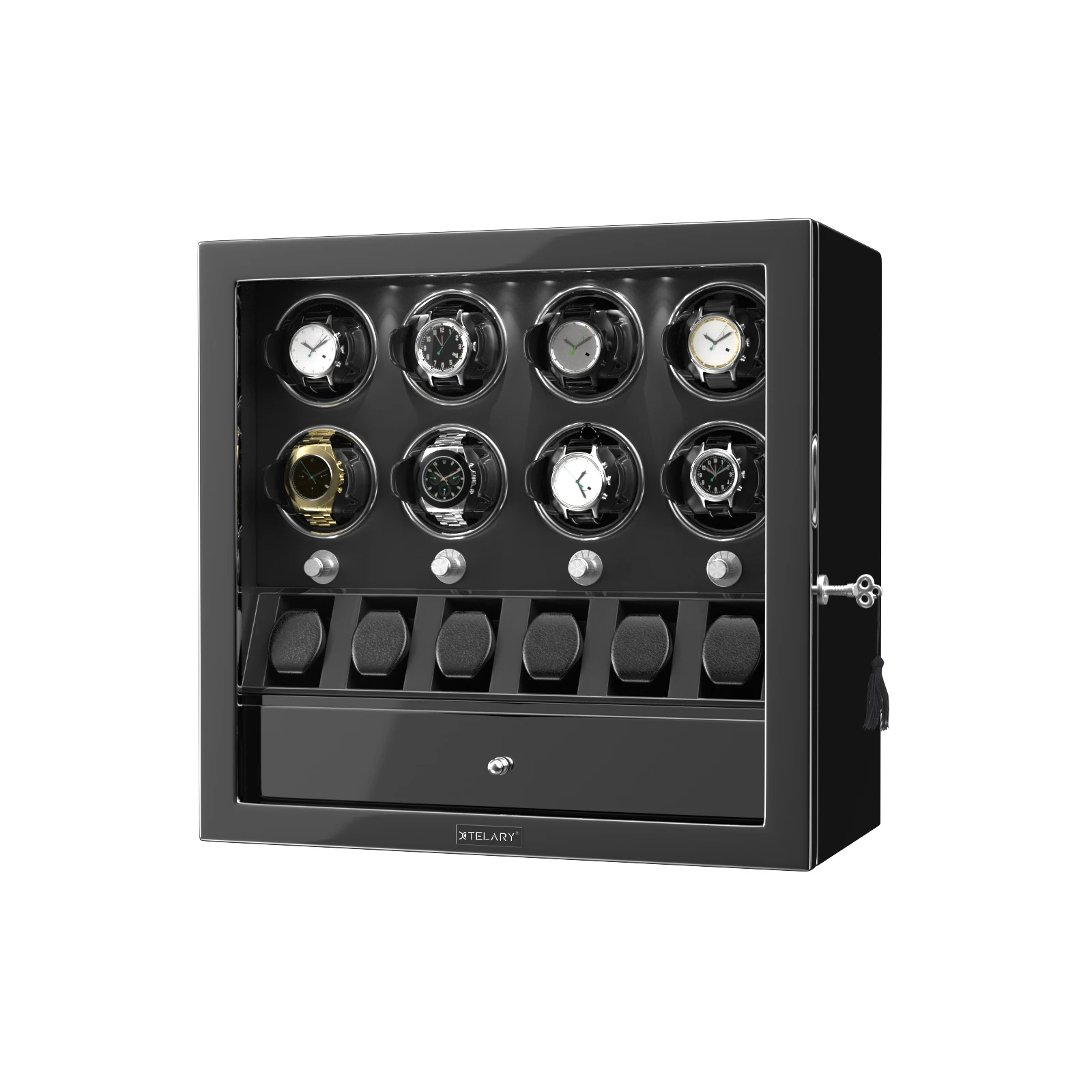 Winder jam tangan otomatis, Winder jam tangan otomatis, jam tangan 4 8, kotak Rolex, penyimpanan Kolektor tampilan perhiasan, dengan lampu LED, Motor Mabuchi sunyi