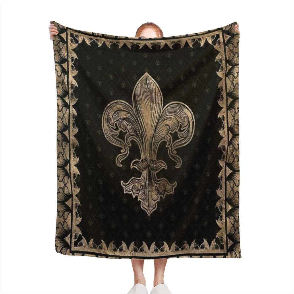 

Fleur-de-lis - Black and Gold Comfortable Flanne Blanket Fluffy Soft Bedroom Decor Sofa Blankets Comforter Home and Decoration