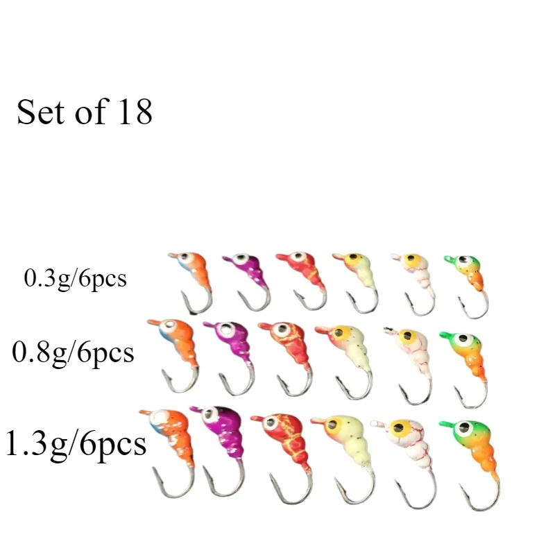 18pcs Goture Winter Ice Fishing Lure Luminous Jig with Vivid Swim Actions Jig Bonic Lure for Winter Fishing Ice Fishing Gear