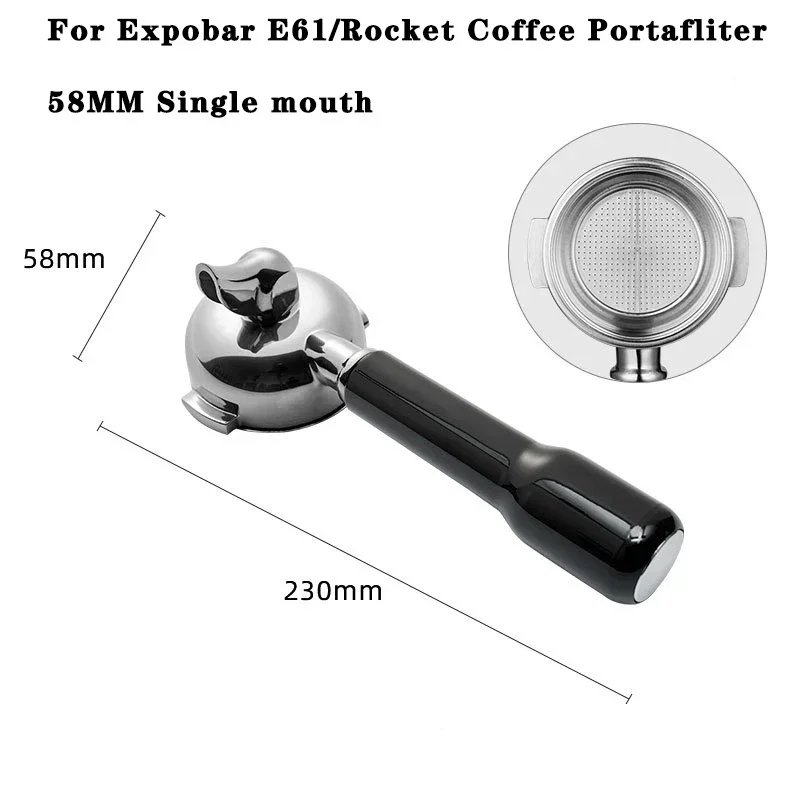 NONE 58MM 2 Ohren Kaffee Siebträger für Expobar E61/Rocket Edelstahl Griff Filter Universal Einzel/Doppel auslauf Kaffee Werkzeug 3