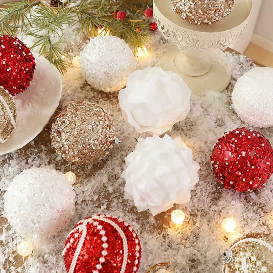 8 سنتيمتر عيد الميلاد الكرة ديكور الأبيض اللؤلؤ رغوة البتلة الكرة شجرة عيد الميلاد معلقة حلية الترتر كرات لامعة للعام الجديد احتفالي ديكور #3