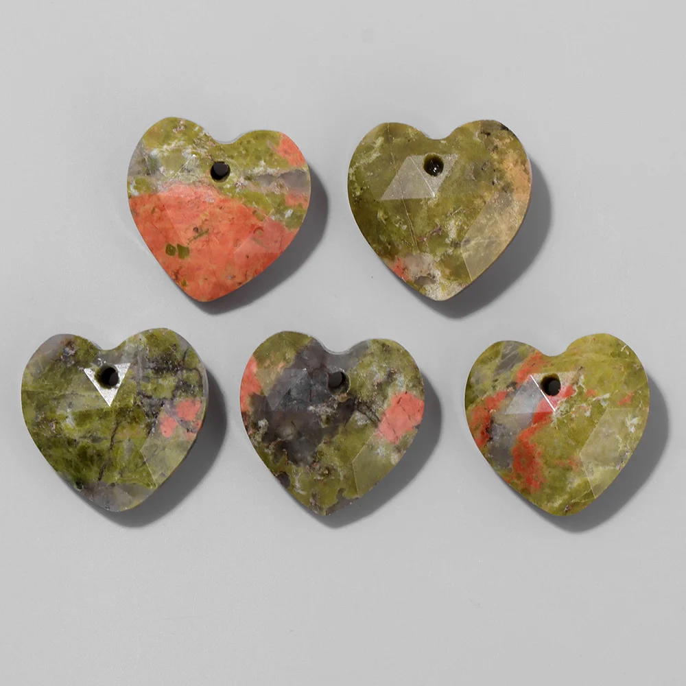 2Pcs Natural Stone Heart Shape Charms Faceted Aventurine Quartz Tiger Eye Pendant For Jewelry Making Necklace DIY Bracelet Craft