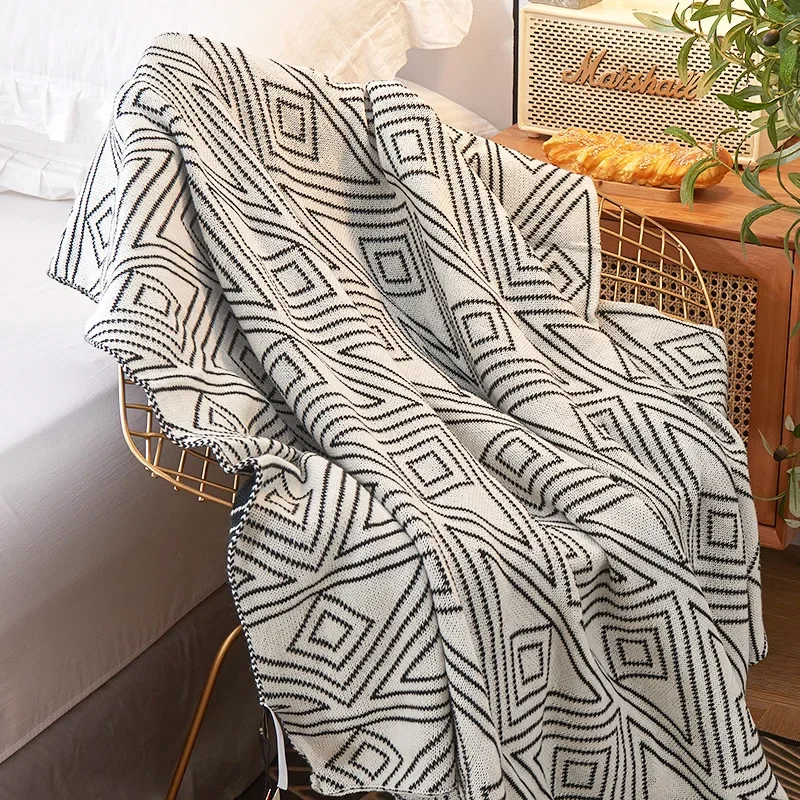 Nordic ins wind gray knitted casual small wool blanket quilt summer thin nap sofa blanket single blanket