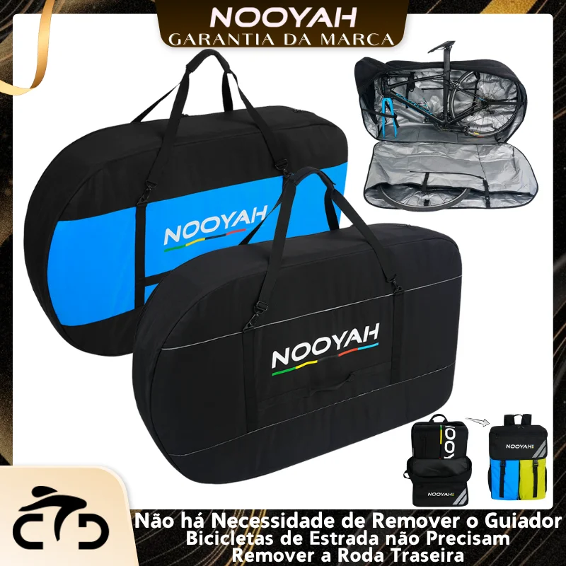NOOYAH Bolsa Dobrável para Bicicleta sem Remover o Guidão – Mala de Transporte para MTB/Estrada, Tecido 3 Camadas, 2-em-1 Multiuso
