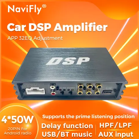 MEKEDE & NAVIFLY 4*50W 차량용 DSP 증폭기 지능형 자동차 오디오 시스템 범용 자동차 라디오 디지털 오디오 프로세서 스테레오 증폭기