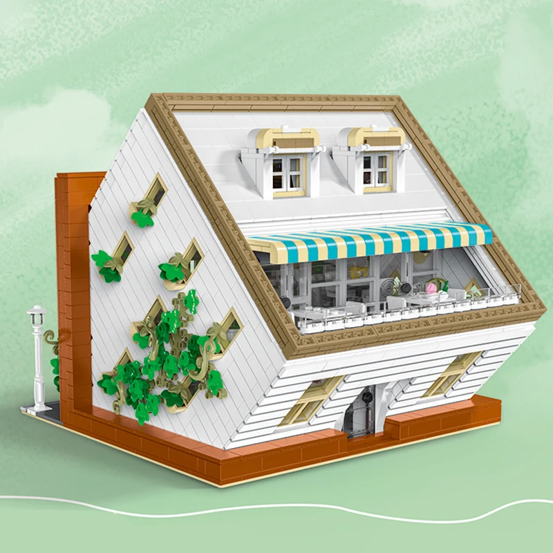MOC Upside Down Cafe Shop Building Blocks Set con luce Interessante casa Negozio Giocattolo fai da te per bambini Compleanno Regali speciali per il giorno