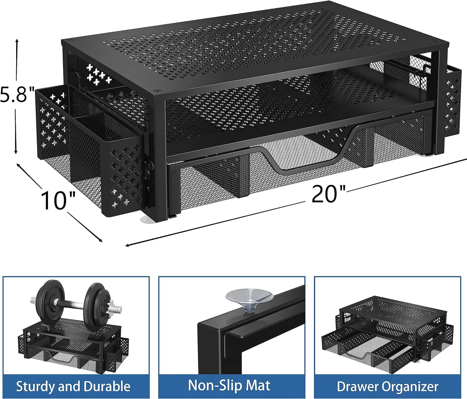 2-layer metal display stand, display stand, and computer desktop manager with drawers and pen holders