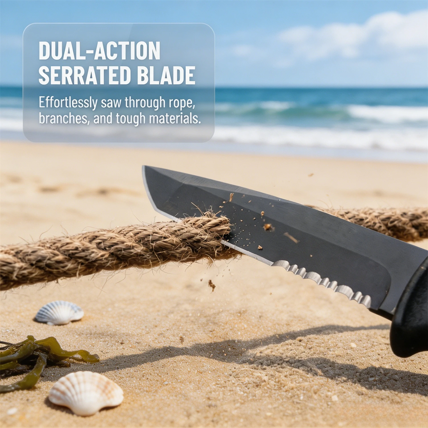 BG-9 Outdoor Carry Tool Knife 8Cr13Mov Serrated Black Fixed Blade Gray Non-slip Rubber Handle Equipped with Protective Sheath view 3