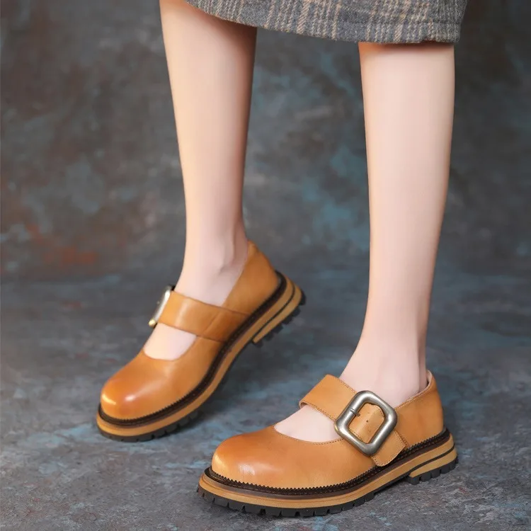 

Birkuir Fashion Low Heel Women Shoes Female Buckle Loafers Slip On Woman Mary Jane Shoes 2024 New Genuine Leather Luxury Flats