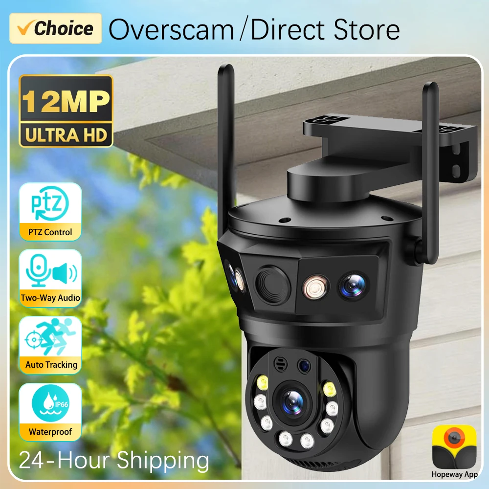 

6K 12MP WIFI PTZ IP Camera Three Lens Outdoor Waterporof Auto Tracking Wireless CCTV Security Surveillance Camera Two-Way Audio