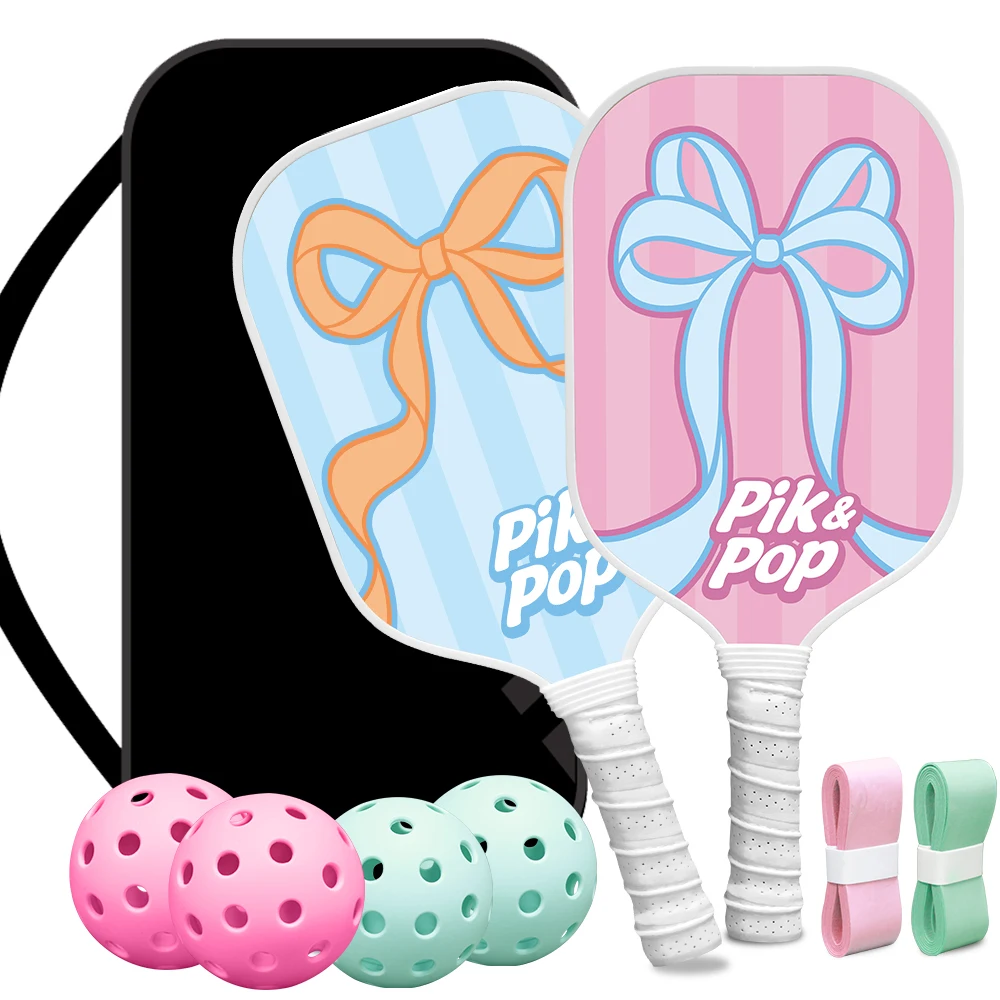 

Fiberglass Pickleball Paddles Set of 2 with Poly Honeycomb Core, 4 Balls, Carry Bag & Grip Tapes for All Ages & Skill Levels