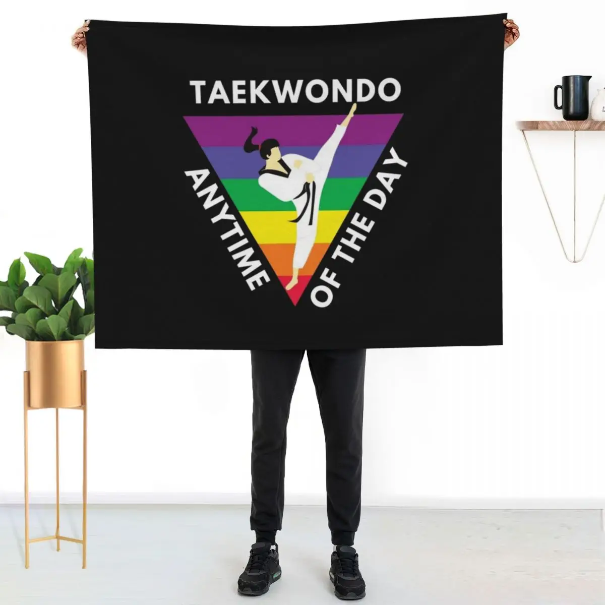 Taekwondo Anytime of the Day-Martial Arts Lovers Throw Blanket couch cozy soft plush fuzzy picnic outdoor blanket