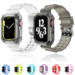 Clear Strap + Case for Apple Watch 38MM 40mm 41mm 9 8 7 Transparent silicone Bands for iwatch 6 5 SE 42MM 44MM 45MM 49MM Ultra 2